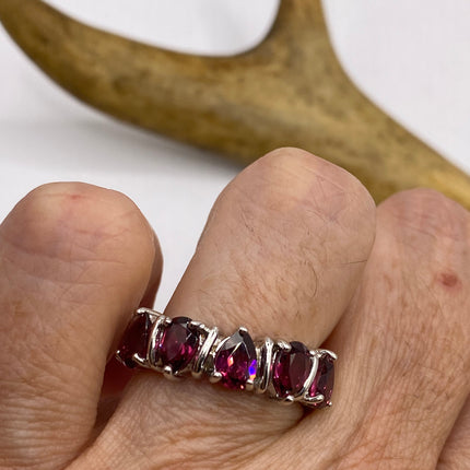 Vintage Red Tourmaline Ring Band 925 Sterling Silver