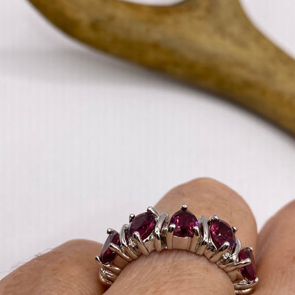 Vintage Red Tourmaline Ring Band 925 Sterling Silver