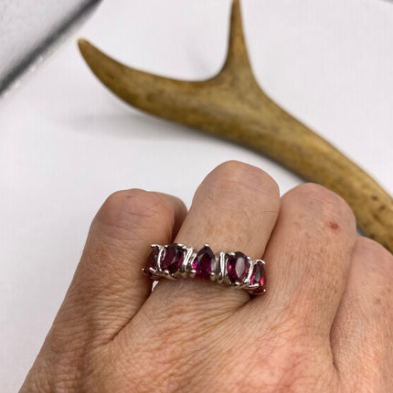 Vintage Red Tourmaline Ring Band 925 Sterling Silver