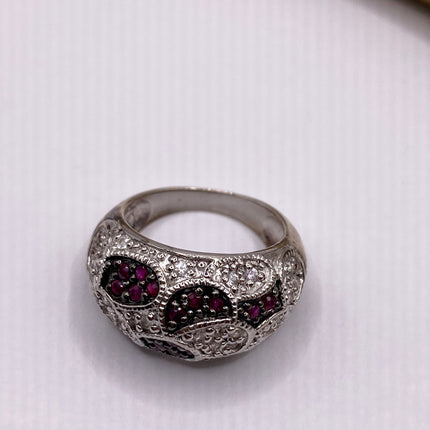 Vintage Red Tourmaline Ring Band 925 Sterling Silver