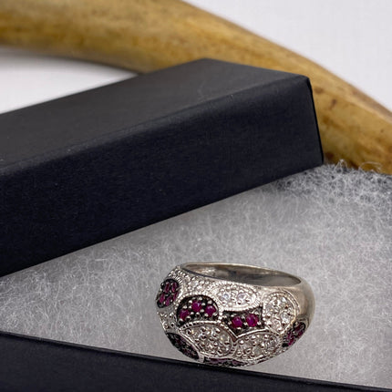 Vintage Red Tourmaline Ring Band 925 Sterling Silver