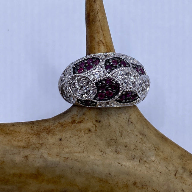 Vintage Red Tourmaline Ring Band 925 Sterling Silver