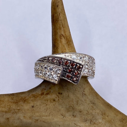 Vintage Red Tourmaline Ring Band 925 Sterling Silver