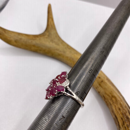 Vintage Pink Ruby Cocktail Ring Band 925 Sterling Silver