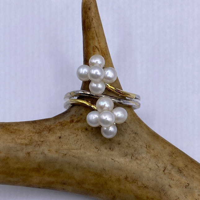 Vintage White Pearl Cocktail Ring Band 925 Sterling Silver