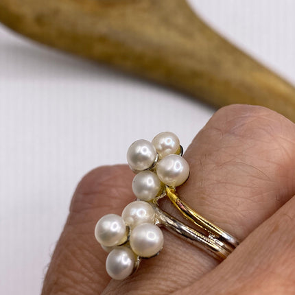 Vintage White Pearl Cocktail Ring Band 925 Sterling Silver