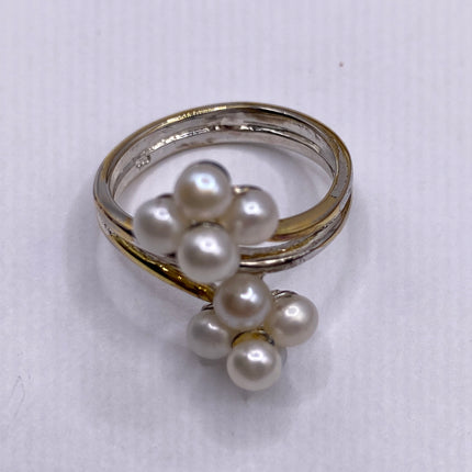 Vintage White Pearl Cocktail Ring Band 925 Sterling Silver
