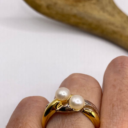 Vintage White Pearl Cocktail Ring Band 925 Sterling Silver