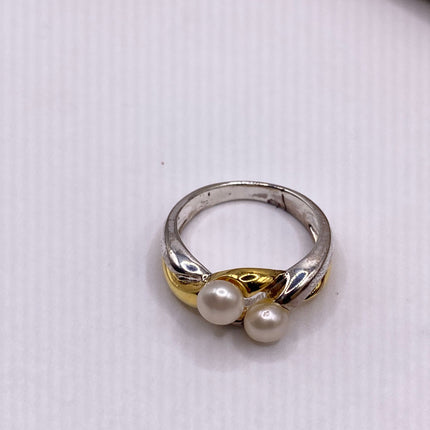 Vintage White Pearl Cocktail Ring Band 925 Sterling Silver
