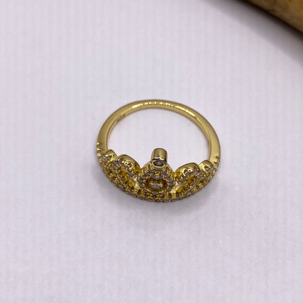 Vintage Crown Ring Cocktail Ring Band Golden 925 Sterling Silver