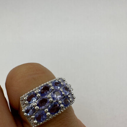 Vintage Blue Tanzanite Wedding Ring Band 925 Sterling Silver