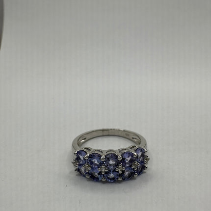 Vintage Blue Tanzanite Wedding Ring Band 925 Sterling Silver