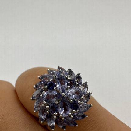 Vintage Blue Tanzanite Wedding Ring Band - 925 Sterling Silver