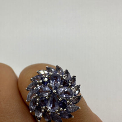 Vintage Blue Tanzanite Wedding Ring Band - 925 Sterling Silver