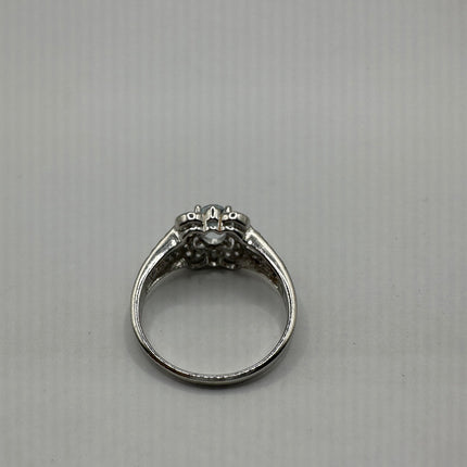 Vintage Silver Ring | Blue Aquamarine White Sapphire Gemstone Statement Ring | 925 Sterling Silver Band