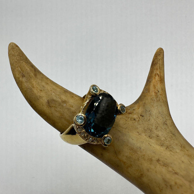 Vintage London Blue Topaz Ring Band 925 Sterling Silver