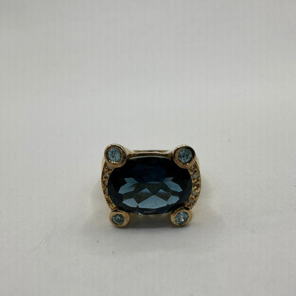 Vintage London Blue Topaz Ring Band 925 Sterling Silver