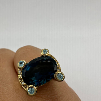 Vintage London Blue Topaz Ring Band 925 Sterling Silver