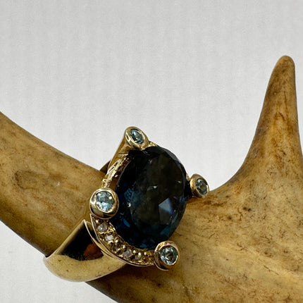 Vintage London Blue Topaz Ring Band 925 Sterling Silver