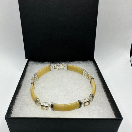 Vintage Golden Jade Citrine Bracelet - 925 Sterling Silver
