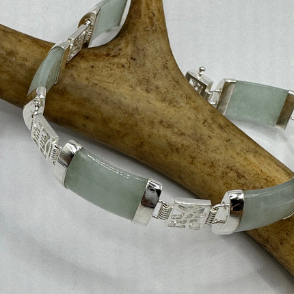 Vintage Silver Bracelet | Green Aventurine Fun Lucky Jade | 925 Sterling Silver Link Bracelet | Everyday Jewelry Gift for Anyone