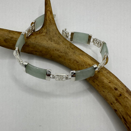 Vintage Silver Bracelet | Green Aventurine Fun Lucky Jade | 925 Sterling Silver Link Bracelet | Everyday Jewelry Gift for Anyone