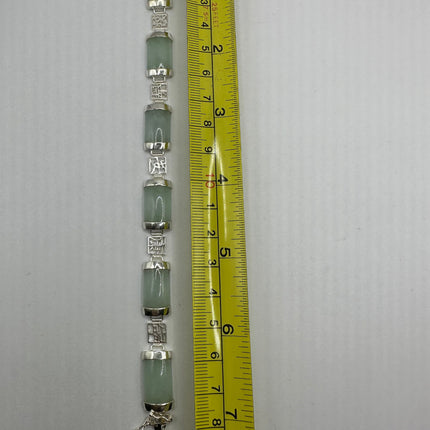 Vintage Silver Bracelet | Green Aventurine Fun Lucky Jade | 925 Sterling Silver Link Bracelet | Everyday Jewelry Gift for Anyone