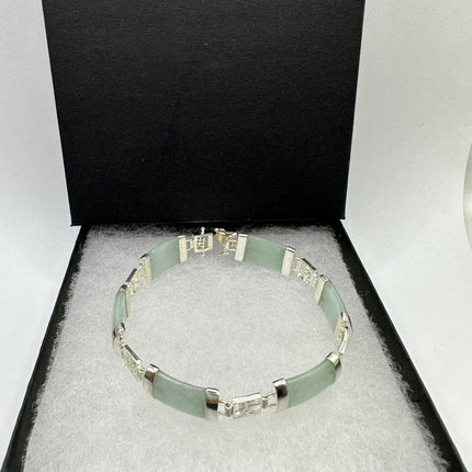 Vintage Silver Bracelet | Green Aventurine Fun Lucky Jade | 925 Sterling Silver Link Bracelet | Everyday Jewelry Gift for Anyone