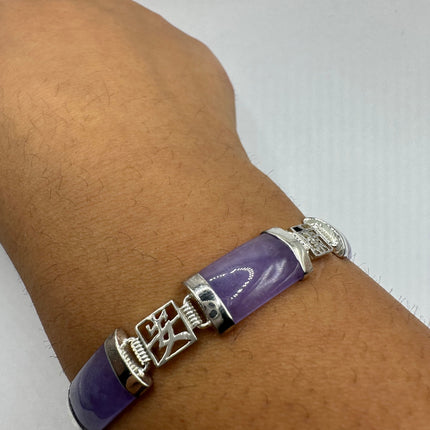 Vintage Purple Jade Lucky Bracelet - 925 Sterling Silver