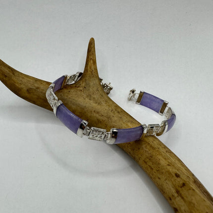 Vintage Purple Jade Lucky Bracelet - 925 Sterling Silver