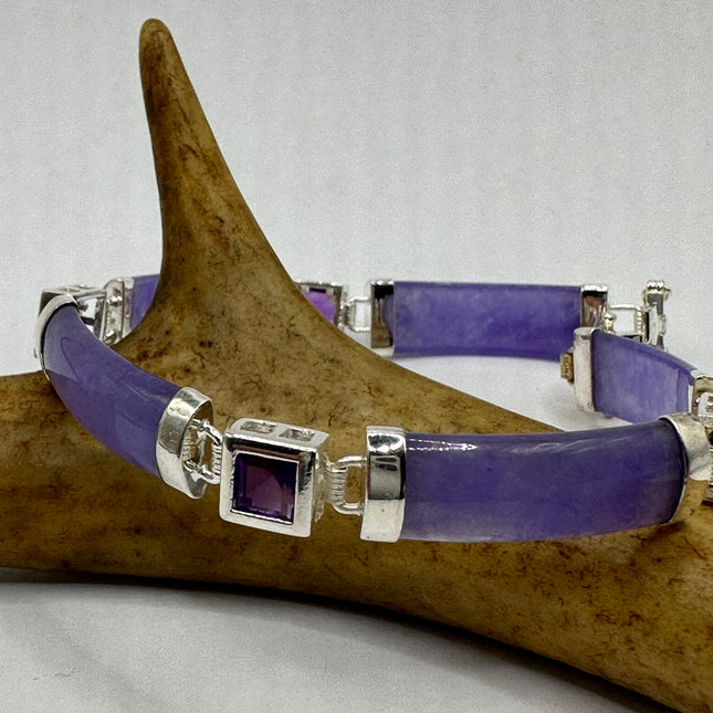 Vintage Purple Jade Lucky Amethyst Bracelet - 925 Sterling Silver