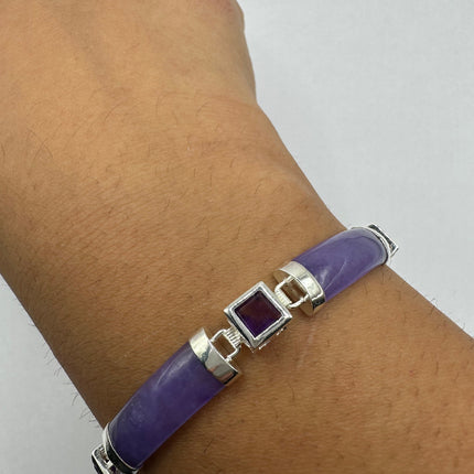 Vintage Purple Jade Lucky Amethyst Bracelet - 925 Sterling Silver
