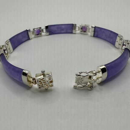 Vintage Purple Jade Lucky Amethyst Bracelet - 925 Sterling Silver