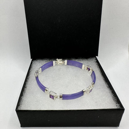 Vintage Purple Jade Lucky Amethyst Bracelet - 925 Sterling Silver