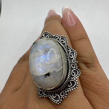 Vintage Rainbow Moonstone Ring Band - Antique Style Design