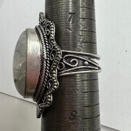 Vintage Rainbow Moonstone Ring Band - Antique Style Design