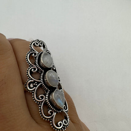 Vintage Rainbow Moonstone Ring Band - Antique Style Design