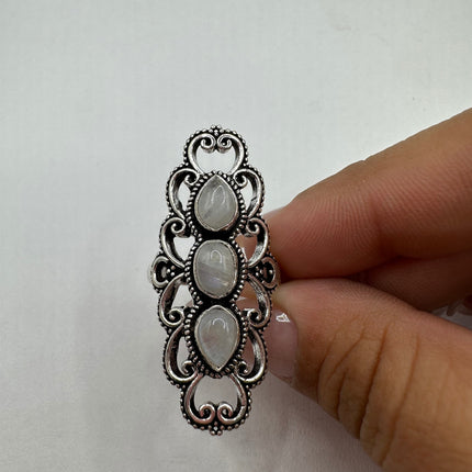 Vintage Rainbow Moonstone Ring Band - Antique Style Design