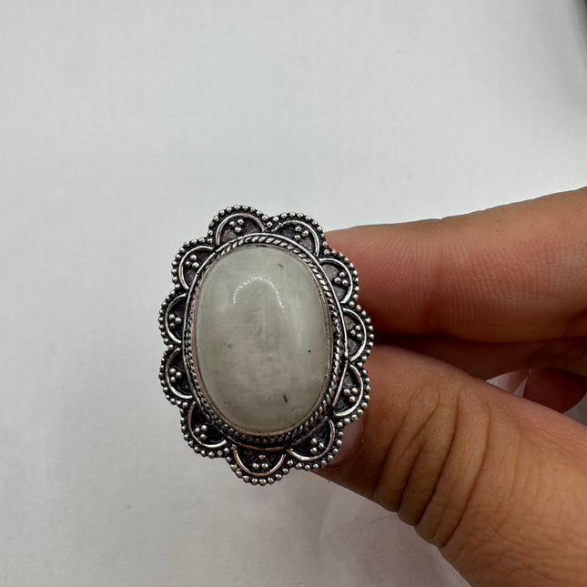 Vintage Rainbow Moonstone Ring Band - Antique Style Design
