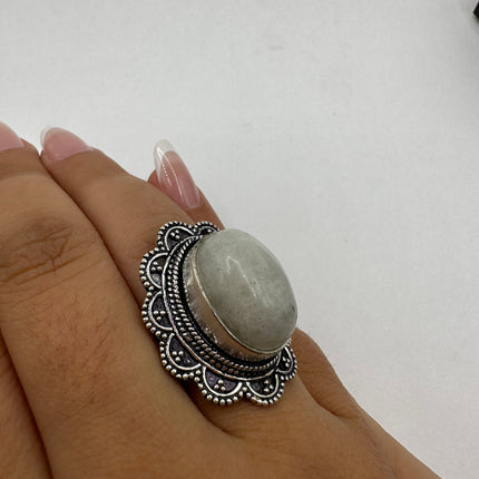 Vintage Rainbow Moonstone Ring Band - Antique Style Design