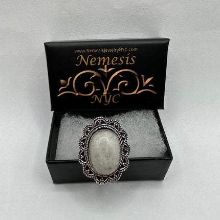 Vintage Rainbow Moonstone Ring Band - Antique Style Design