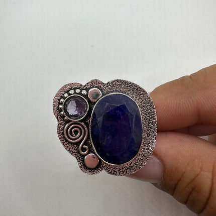 Vintage Raw Blue Sapphire Purple Amethyst Ring