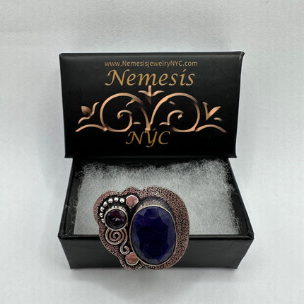 Vintage Raw Blue Sapphire Purple Amethyst Ring