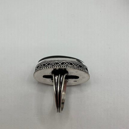 Vintage Gemstone Ring | Black Onyx Crystal Silver Finished Bronze Statement Ring - Size 7.5 - Free US Shipping