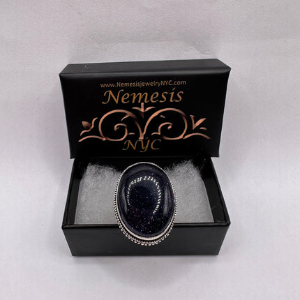Vintage Black Onyx Ring Band - Detailed Silver Finished Bronze - Size 9.25