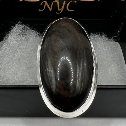 Vintage Black Onyx Ring Band - Detailed Silver Finished Bronze - Size 7.5 - Free US Shipping