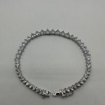 Vintage Silver Tennis Bracelet | Cubic Zirconia Crystal Diamond Gemstone Hearts | 925 Sterling Silver Dainty Stackable Tennis Bracelet