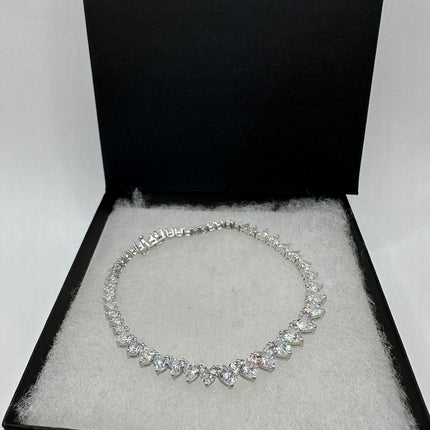 Vintage Silver Tennis Bracelet | Cubic Zirconia Crystal Diamond Gemstone Hearts | 925 Sterling Silver Dainty Stackable Tennis Bracelet