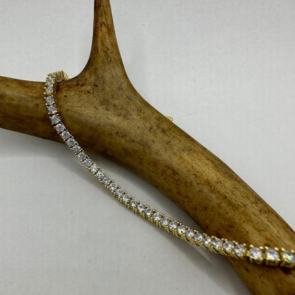 Vintage Gold Tennis Bracelet | Cubic Zirconia Crystal Diamond Box Bracelet | Gold 925 Sterling Silver Elegant Everyday Wedding Prom Jewelry