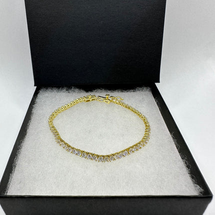 Vintage Gold Tennis Bracelet | Cubic Zirconia Crystal Diamond Box Bracelet | Gold 925 Sterling Silver Elegant Everyday Wedding Prom Jewelry